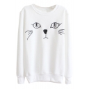 Cat Print Round Neck Long Sleeve Sweatshirt