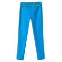 Plain Zipper-fly Crop Skinny Pants with Belt