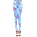 Fashionable Floral Print Zip Fly Skinny Jeans