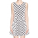 Must-have Sleeveless A-line Dress in Polka Dot Print