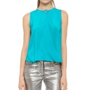 Blue Open Back Sleeveless Top with Button Detail