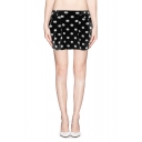 Polka Dot Print Elastic Waist Skirt with Side Pocket