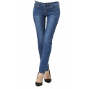Mid Rise Zip Fly Skinny Jeans with Whiskering