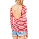 Must-have Stripe Print Backless Long Sleeve Top