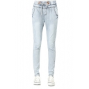Drawstring Tie Front Bleached Jeans with High Rise