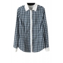 Gingham Print Long Sleeve Shirt with Contrast Trim