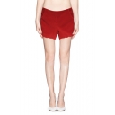 Plain Zip Back Casual Shorts with Scallop Hem