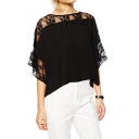 Lace Insert 3/4 Sleeve Chiffon Top with Double Slit