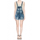 Denim Adjustable Straps Overall Shorts with Seamed Detail