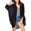 Plain Open Front Cardigan with Batwing Sleeve