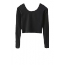 Plain Scoop Neck Cropped Top with Long Sleeve