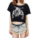 Double Gun Print Cropped Top with Short Sleeve