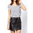 Fashionable Zipper Embellished Faux Leather Mini Skirt