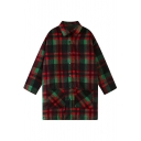Lapel Plaid Pattern Cotton Coat with Button Fly