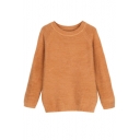 Plain Round Neck Long Sleeve Fluffy Knitted Sweater