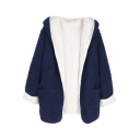 Plain Both-sides Longline Open-front Wool Coat with Double Pockets Front