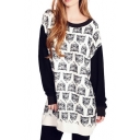 Animal Print Tunic Sweatshirt with Drop Long Sleeve