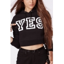 Popular Sport Cropped Letter Print Hoodie with Long Sleeve