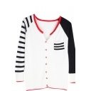 Fitted V-Neck Striped Long Sleeve Cardigan