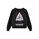 Colorful Eye and Letter Print Round Neck Long Sleeve Sweatshirt