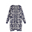 Floral Open Fly Long Sleeve Tunic Cardigan