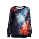 Starry Night Sky Print Round Neck Long Sleeve Sweatshirt