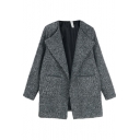 Plain Lapel Open-front Longline Wool Coat with Double Pockets Front