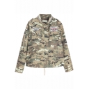 Camouflage Print Buttons Pockets Long Sleeve Jacket