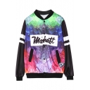 Colorful Print Baseball Jacket with Double Pockets Front