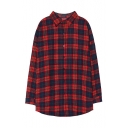 Plaid Pattern Boyfriend Long Sleeve Shirt with Button Fly
