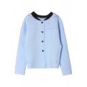 Concise Contrast Trim Plain Jacket With Button Fly