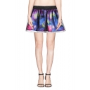 Starry Sky Print Organza Elastic Waist Short Skirt