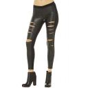 Punk Sexy Elastic Waist Skinny PU Patchwork Pencil Leggings with Cutout Detail