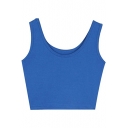 Fitted Plain Cropped Cotton Basic Tanks