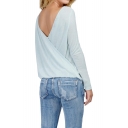 Plain Round Neck Cutout Cross back Top with Long Sleeve