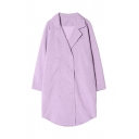 Loose Vintage Plain Notched Lapel Longline Coat with Double-Breasted