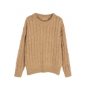 Plain Round Neck Long Sleeve Chunky Knitted Sweater