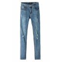 Skinny Regular Rise Light Wash Distressed Jean with Zipper Fly