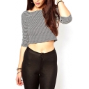 Striped Bateau 3/4 Sleeve Fitted Crop Top