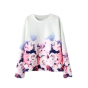Ombre Floral Print Round Neck Long Sleeve Sweatshirt