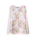 Floral Chiffon Insert Round Neck Long Sleeve Knitted Sweater