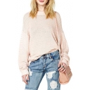 Light Pink Plain Drop Sleeve Open Knit Drop Sleeve Sweater