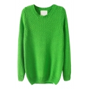 Plain Long Sleeve Sweater with Round Neckline and Sheath Hem