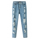 Distressed Ripped Light Wash Straight Leg Jeans