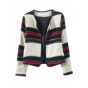 Round Neck Colorful Striped Open Front Crop Coat