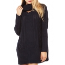 Plain Loose Detachable High Neck Cable Knitted Dress