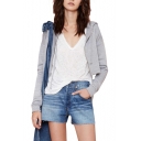 Plain Zip Fly Crop Hooded Pullover with Drawstring Details
