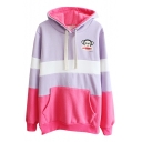 Color Block Paul Frank Embroidered Long Sleeve Hoodie with Pocket Front