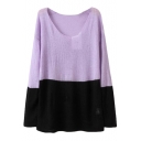 Color Block Mohair Round Neck Sweater in Loose Fit