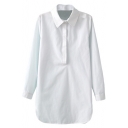 White Long Sleeve Midi Shirt with Half Button Fly
